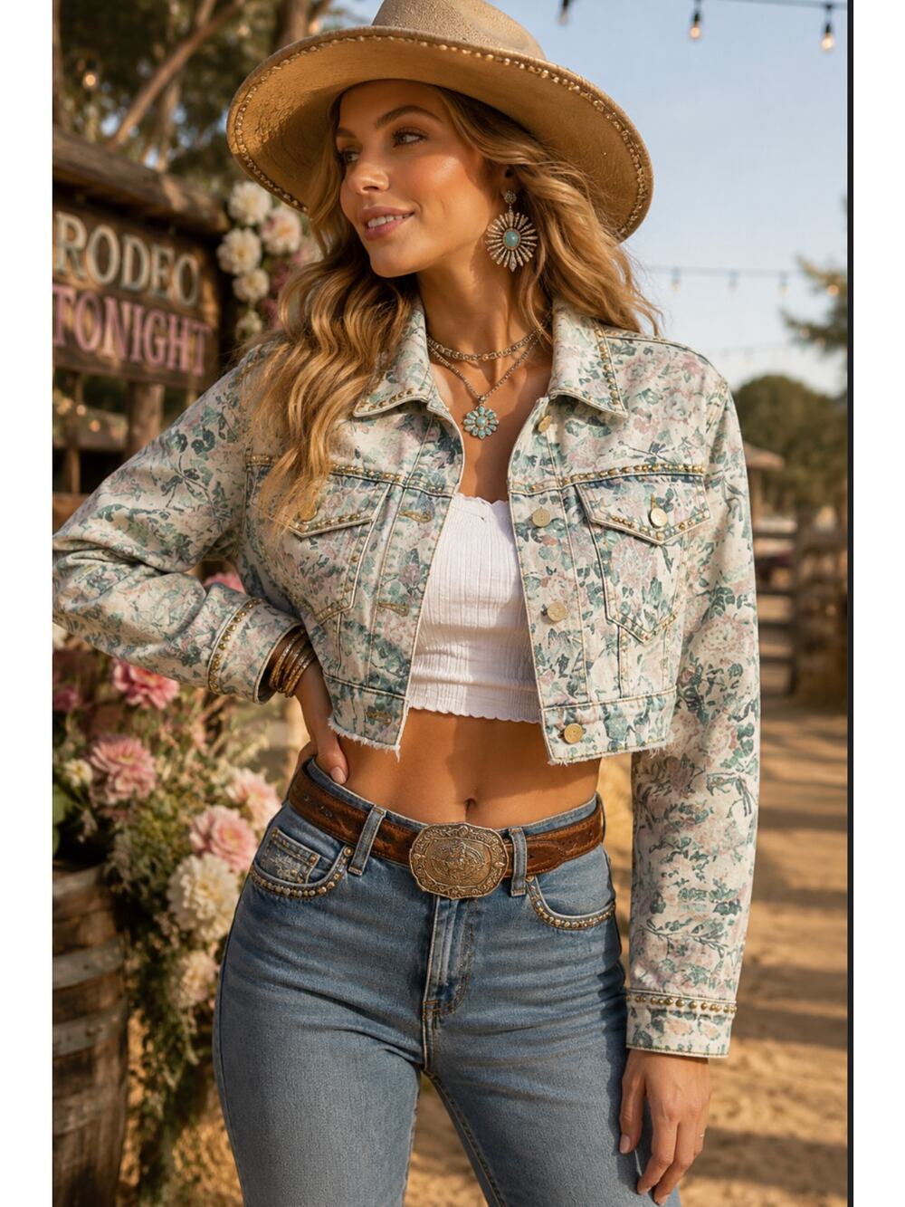 Buffalo David Bitton NWT Floral Studded Crop Denim Cowboy Rodeo Western Boho S
